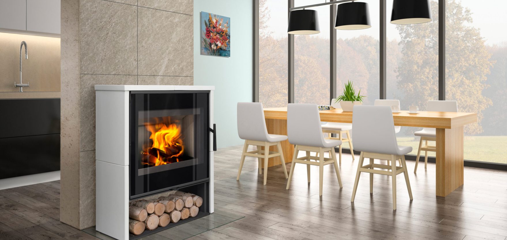 part of interior dining room 3d rendering